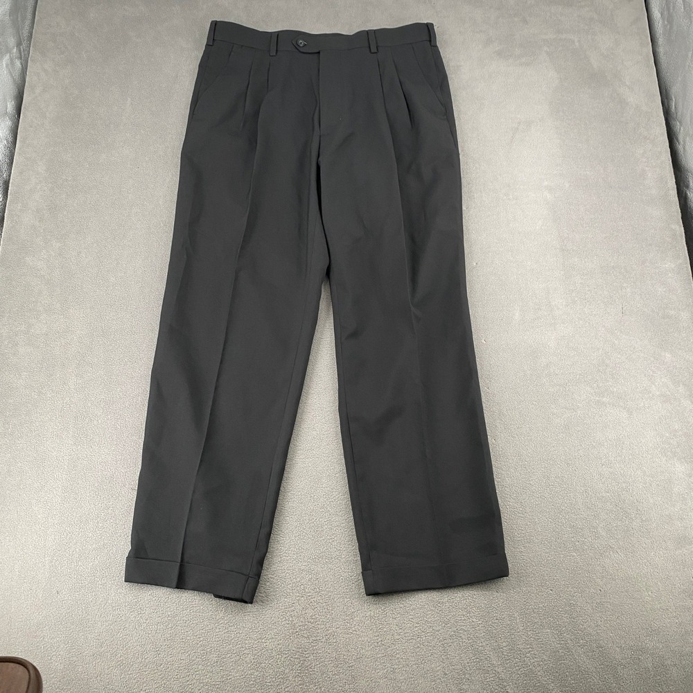 Geoffrey Beene Mens Black Pleated Cuffed Dress Pants Trousers W36 L30 RN16576